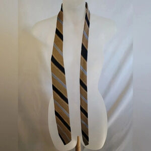 Vintage Arthur Frederick  Tan Striped Tie Blue Black White